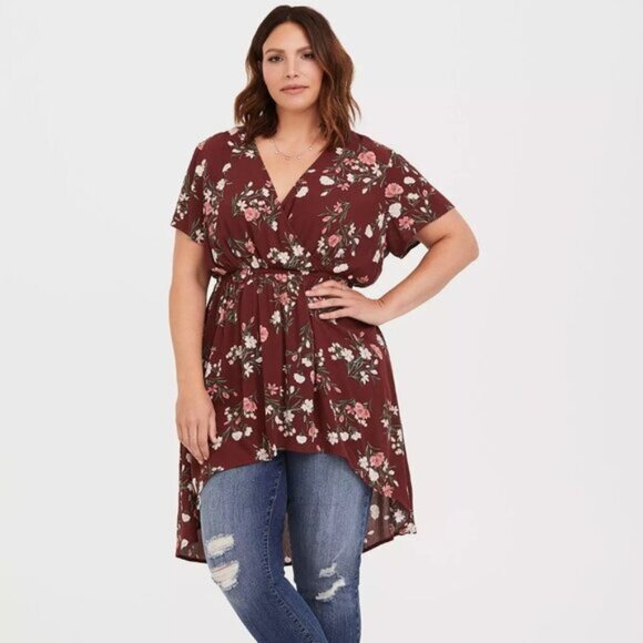 Torrid Babydoll Gauze Surplice Tunic Top - Picture 1 of 13